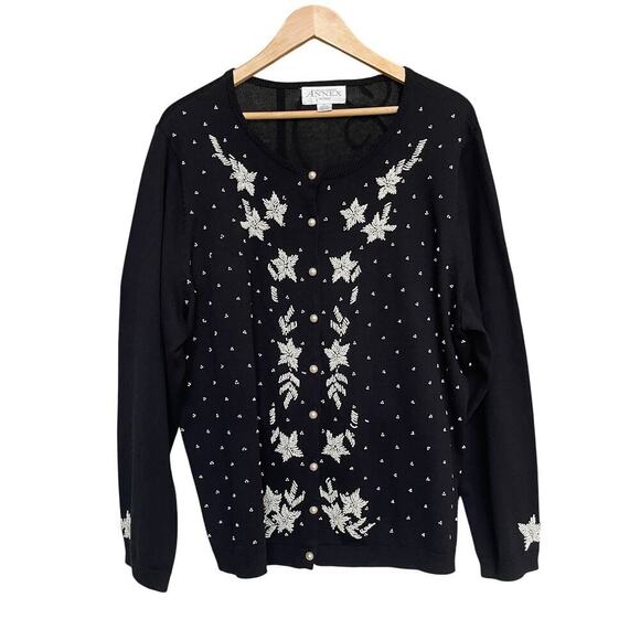 Vintage Casual Corner 2X Beaded Cardigan | Black, Pearl Buttons, Glam EUC - Picture 4 of 6